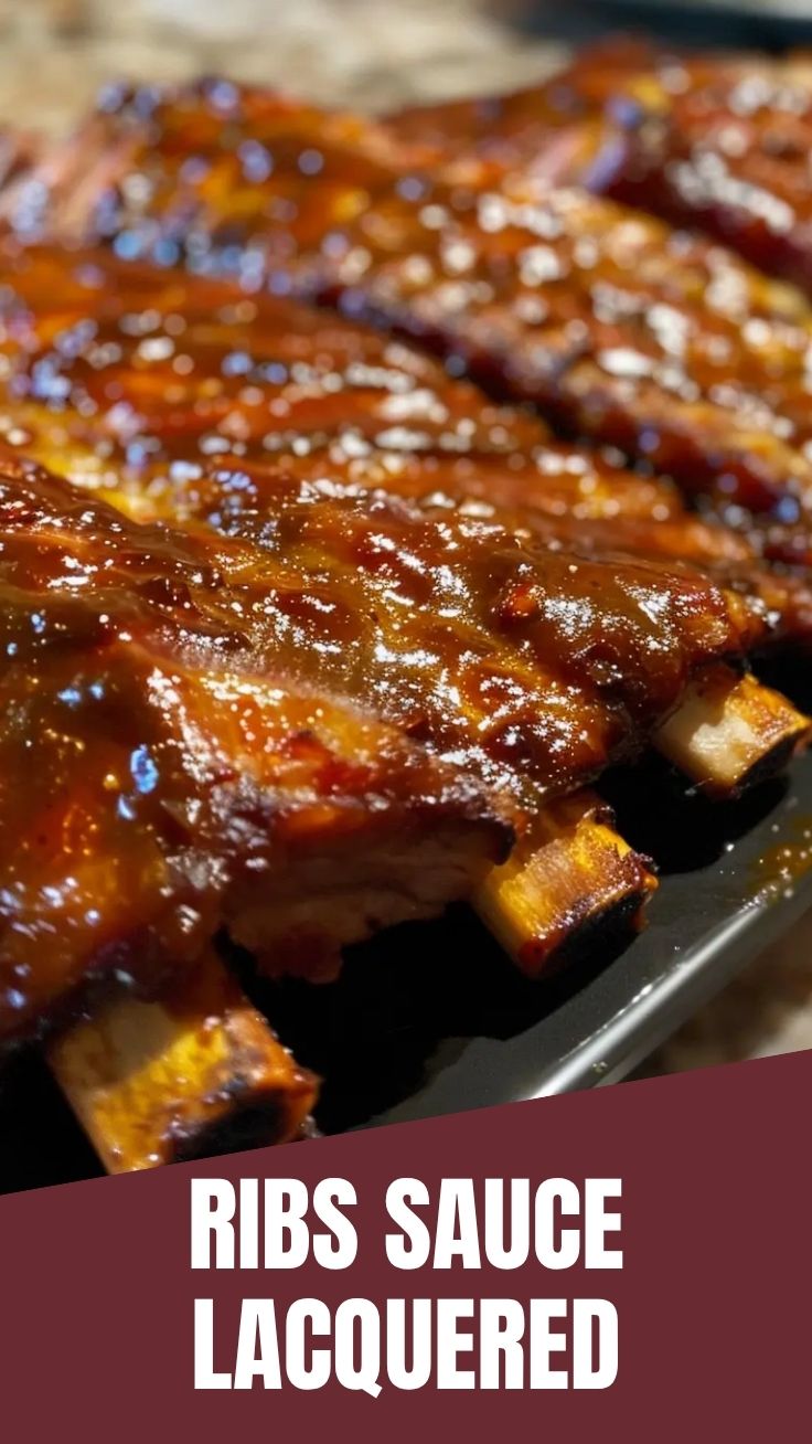 Close-up of succulent baby back ribs, glistening with sauce