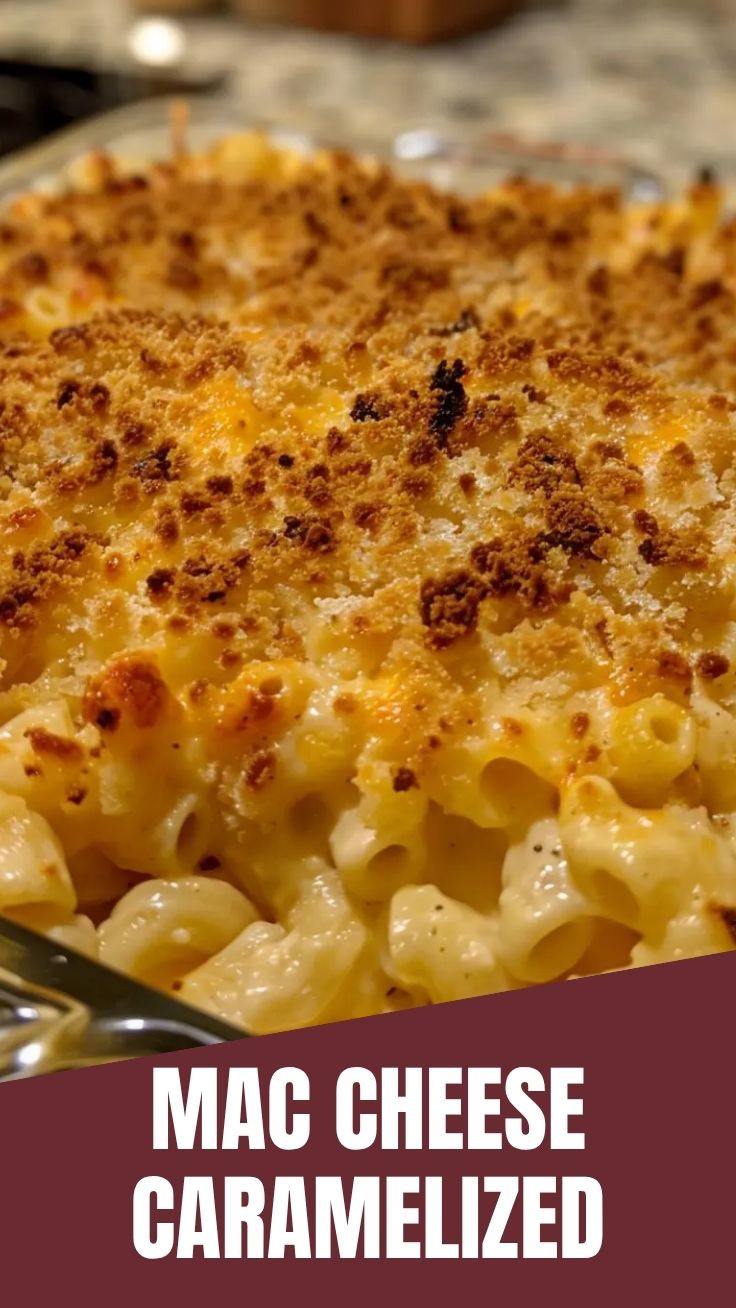 A bubbling dish of baked mac and cheese with a golden crust.