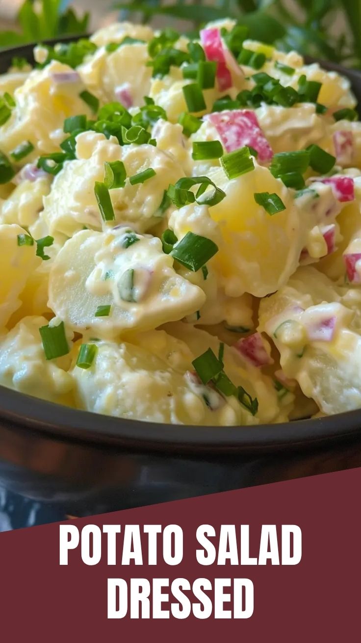 A bowl of classic potato salad with chopped celery and herbs