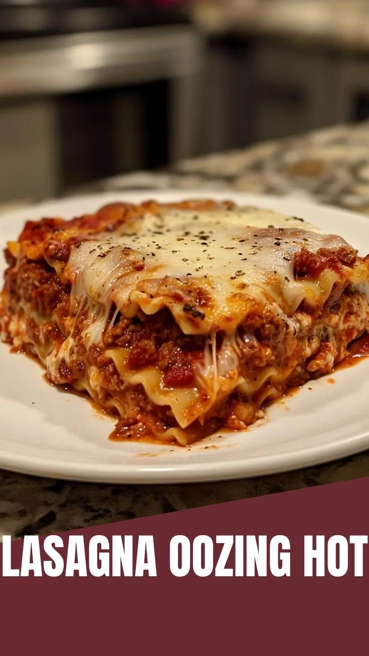 A freshly baked lasagna with bubbling cheese and rich tomato sauce