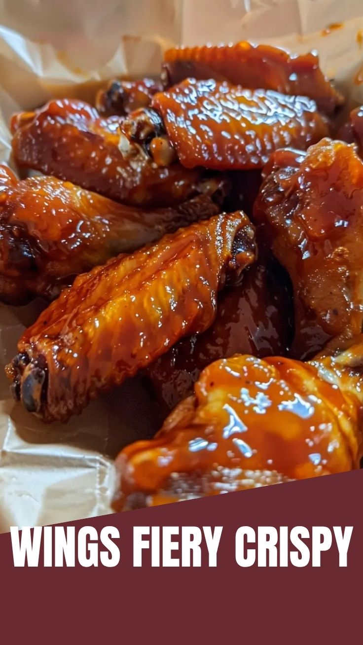 A close-up shot of several buffalo wings coated in a vibrant red sauce, ready to be served.