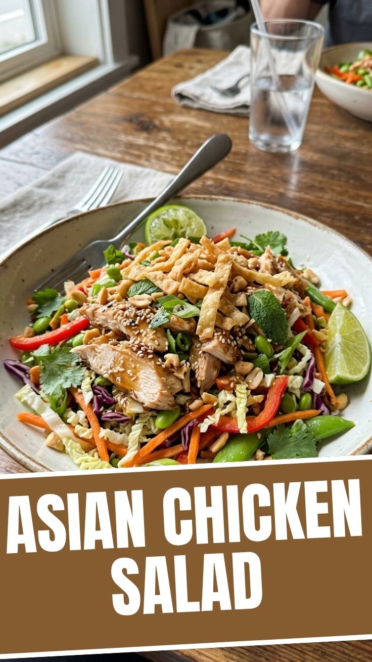 Fresh Asian Chicken Salad with colorful vegetables and sesame seeds