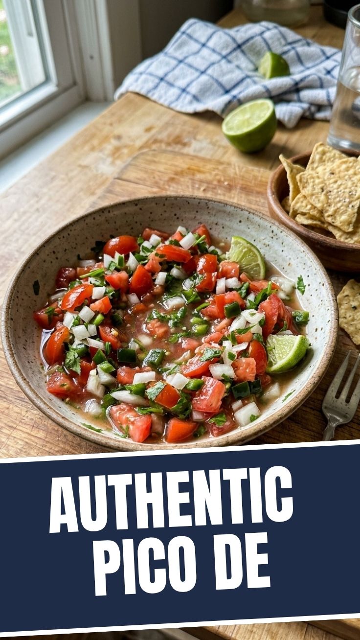 A vibrant bowl of authentic Pico de Gallo with fresh tomatoes, onions, cilantro, and jalapeño.
