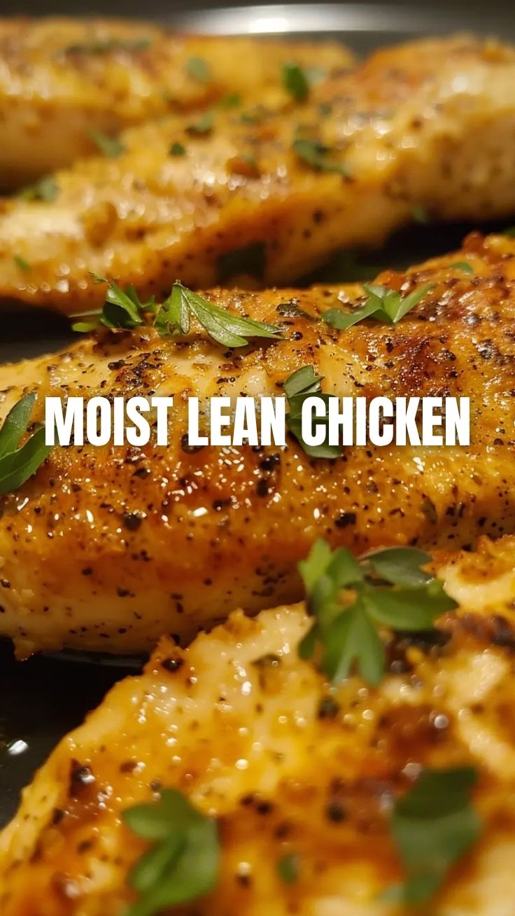 A perfectly cooked baked chicken breast resting on a plate.