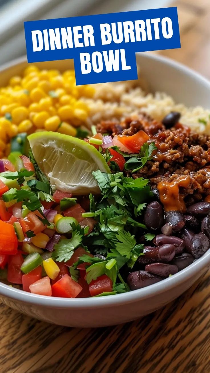 Chipotle-style burrito bowl with rice, beans, chicken, and toppings