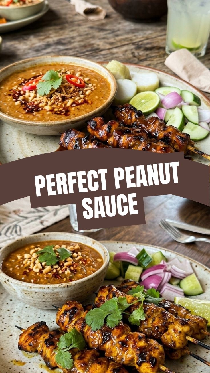 Chicken Satay skewers served with a rich peanut sauce
