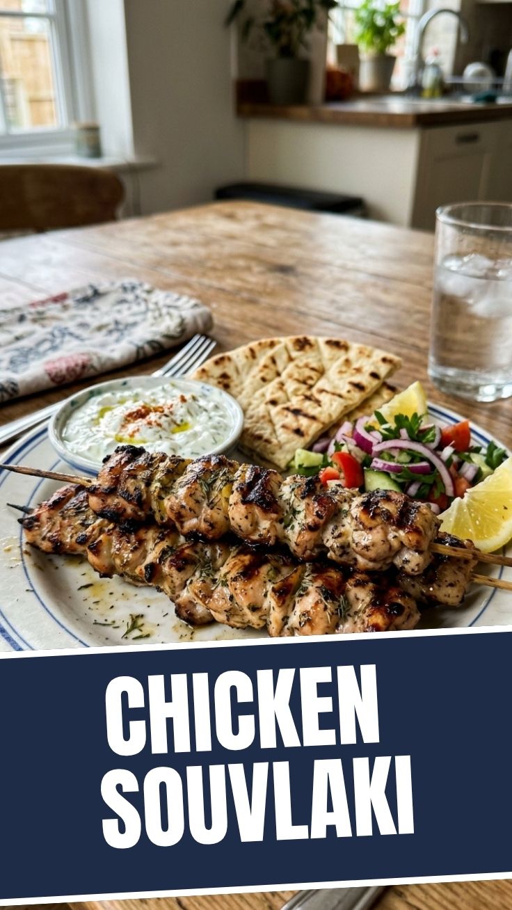 Delicious chicken souvlaki skewers, perfectly grilled.