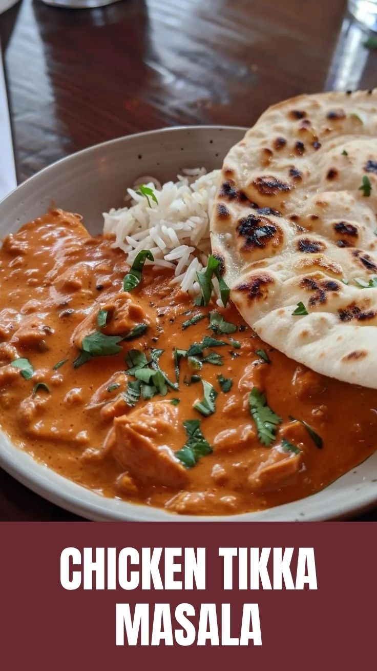A vibrant bowl of chicken tikka masala, garnished with fresh cilantro
