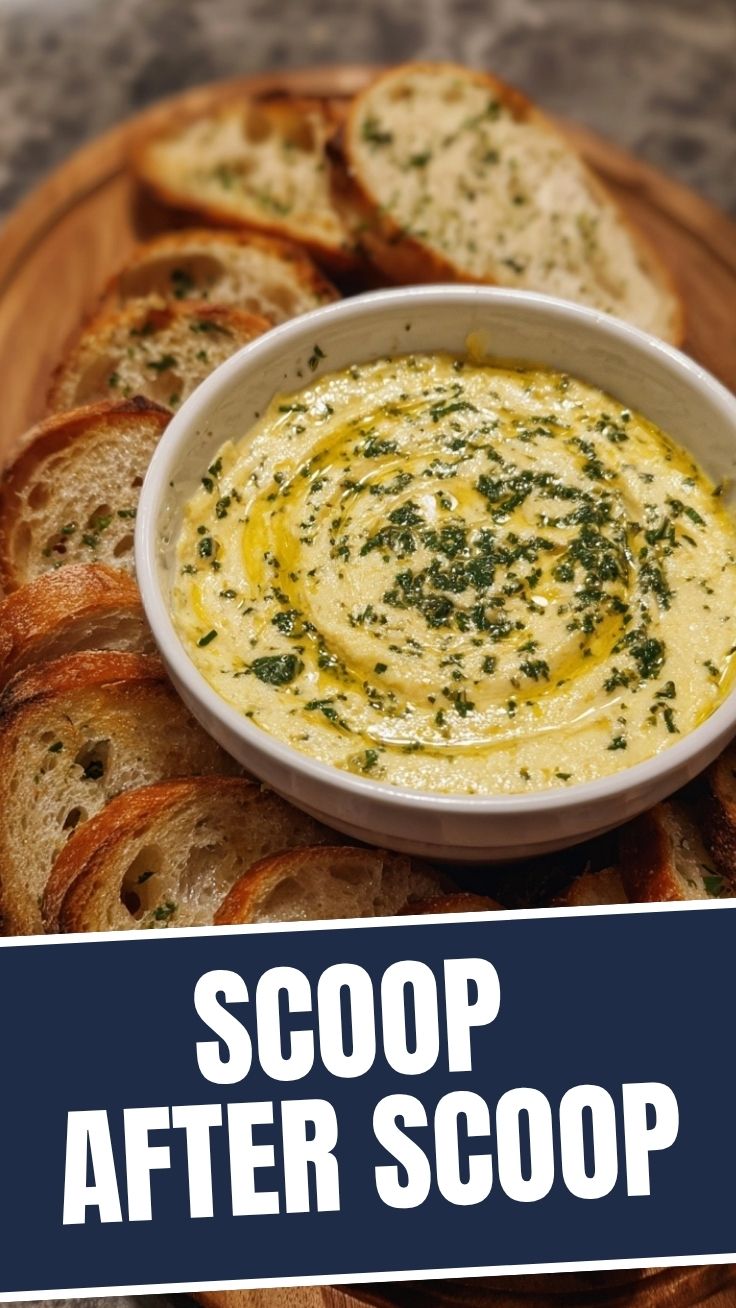 A bowl of creamy clam dip garnished with fresh herbs.