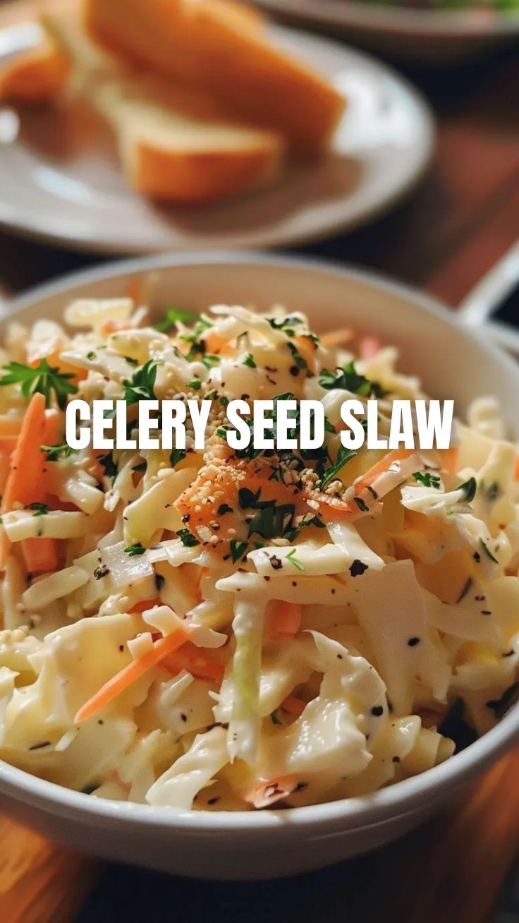 A close-up of fresh creamy coleslaw in a serving bowl.