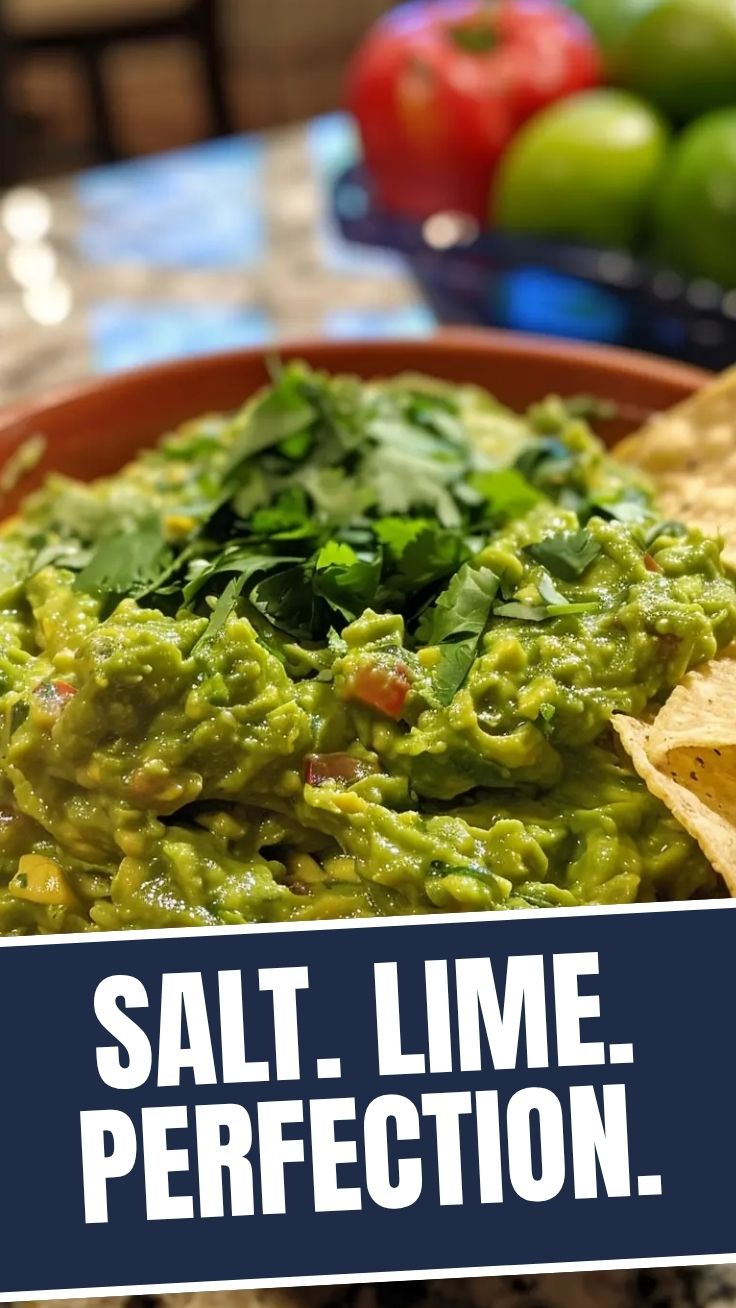 A vibrant bowl of freshly made guacamole with chunky avocado and cilantro.
