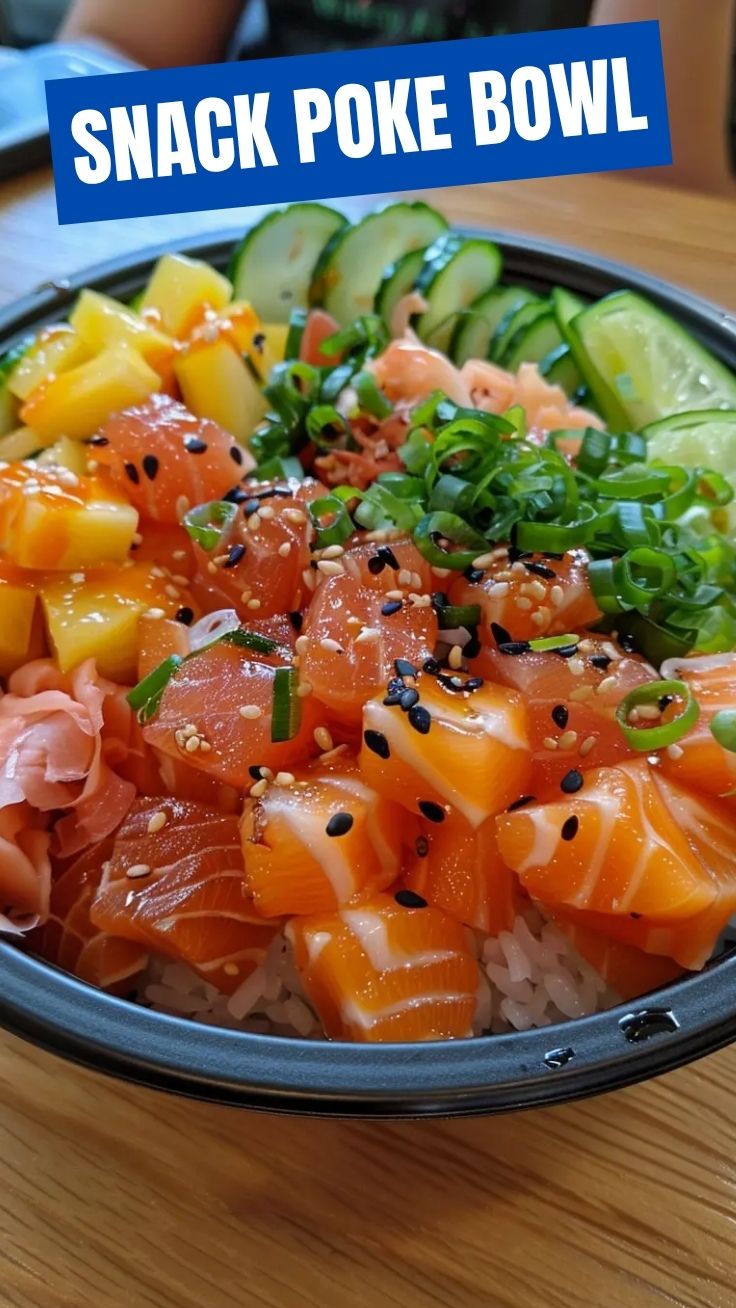 A beautiful poke bowl filled with fresh salmon, avocado, and vibrant toppings