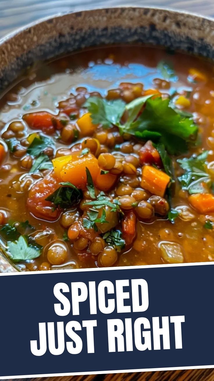 Hearty lentil soup in a rustic bowl