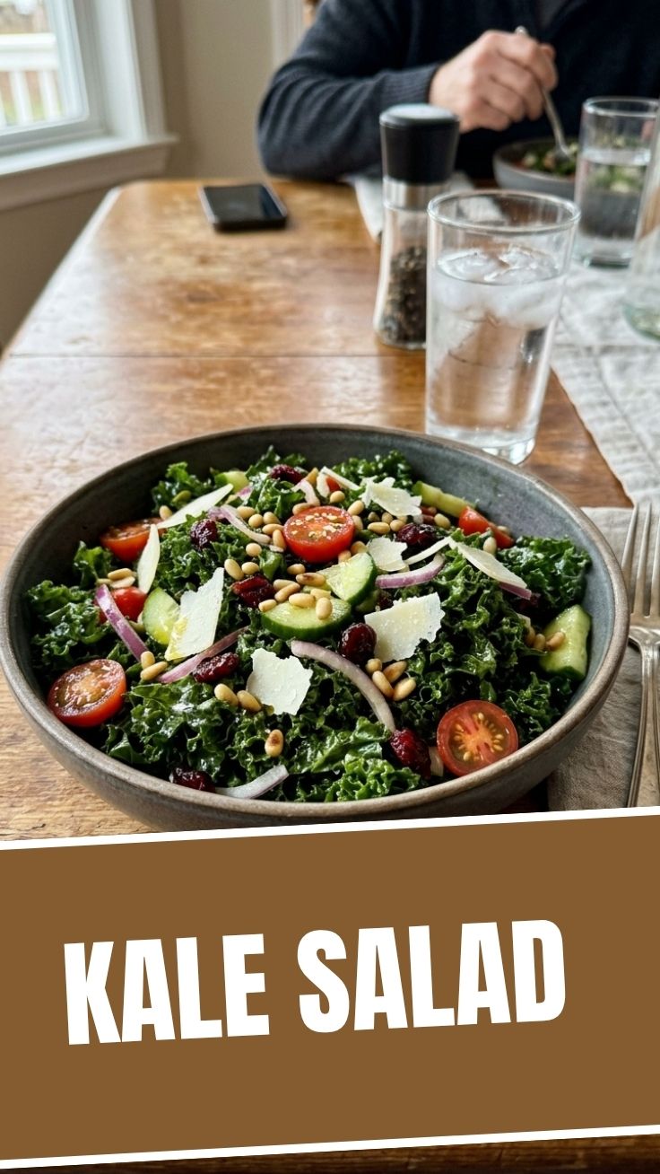 A fresh kale salad tossed with a zesty lemon dressing
