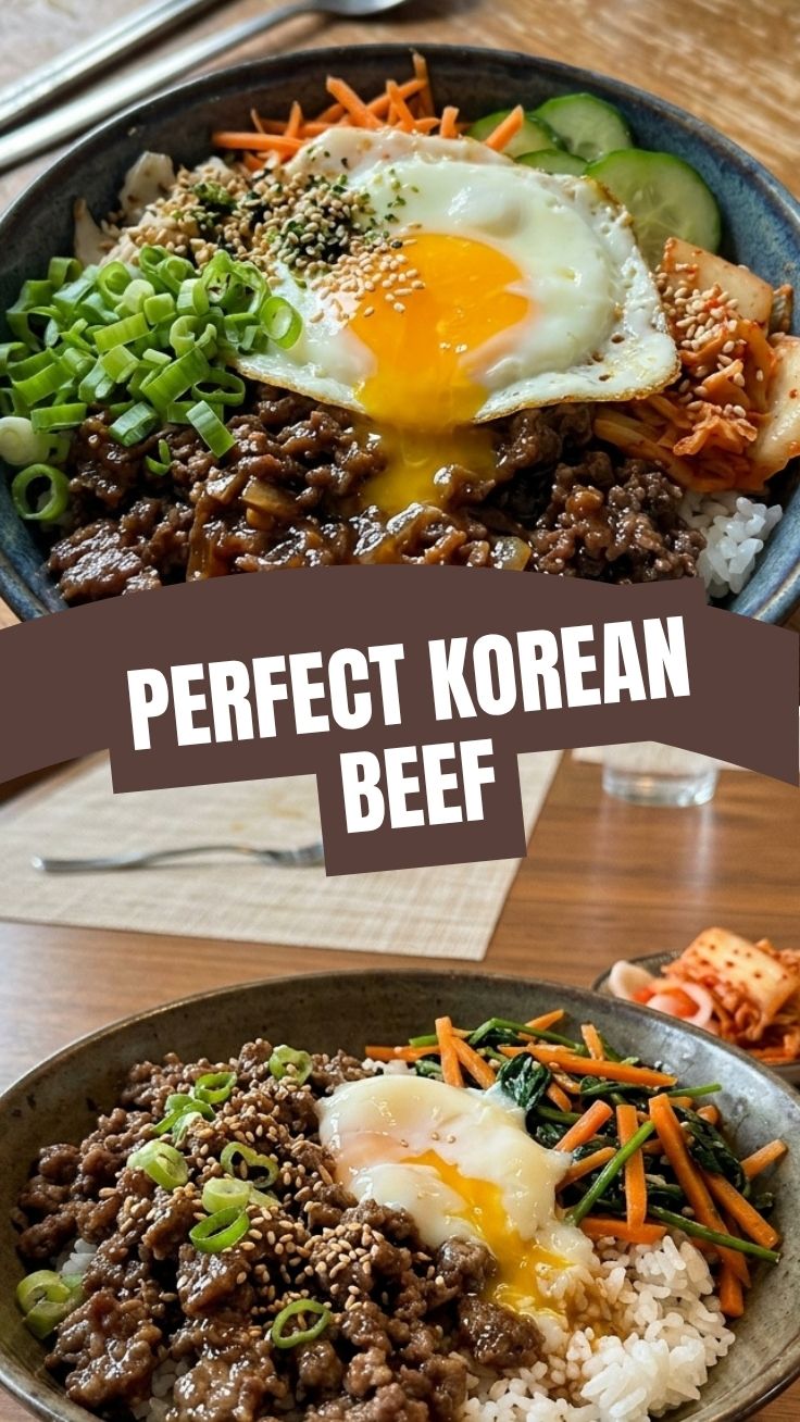 A vibrant Korean beef bowl with rice and vegetables