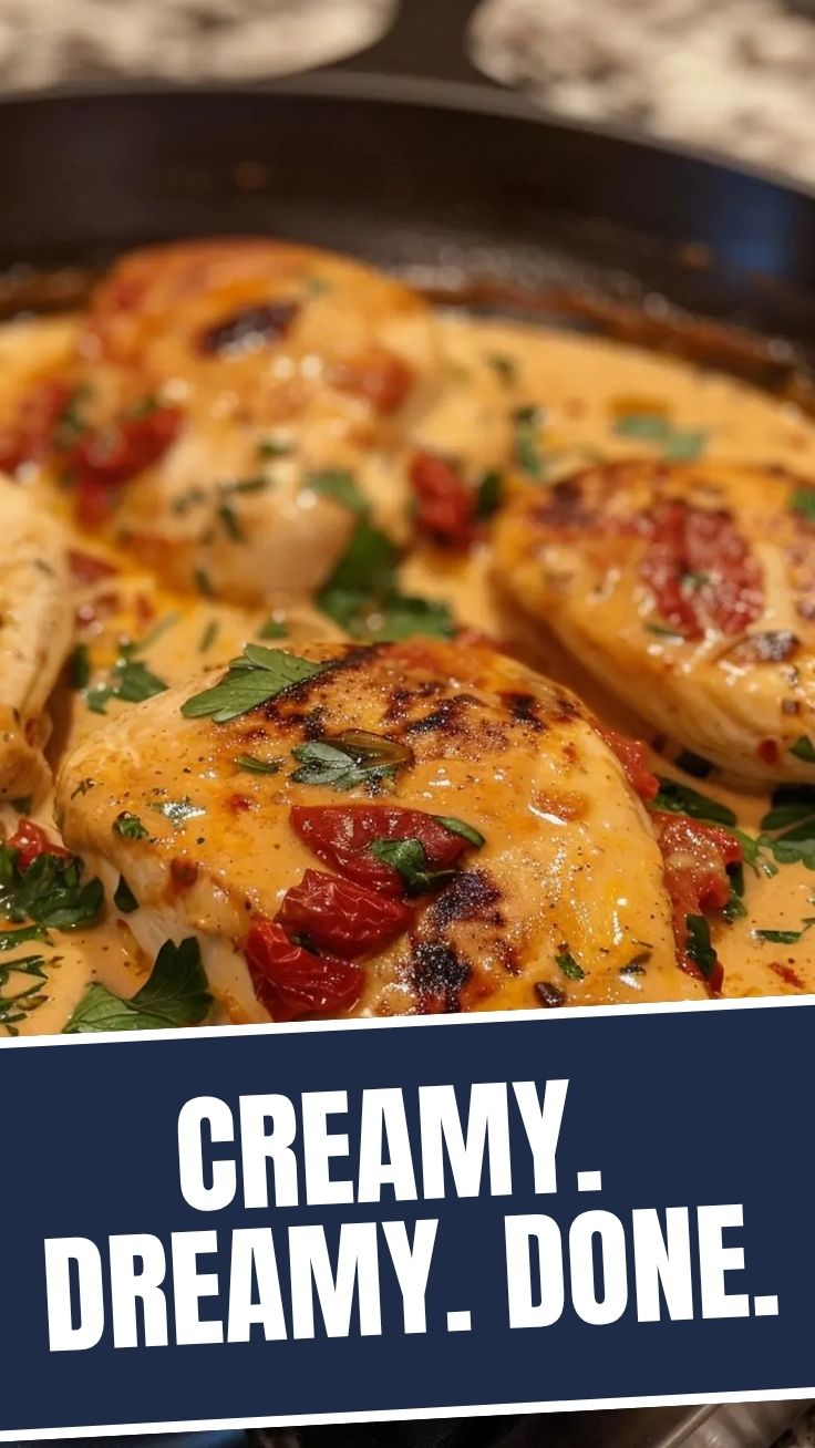 A delicious plate of Marry Me Chicken, rich with cream sauce.