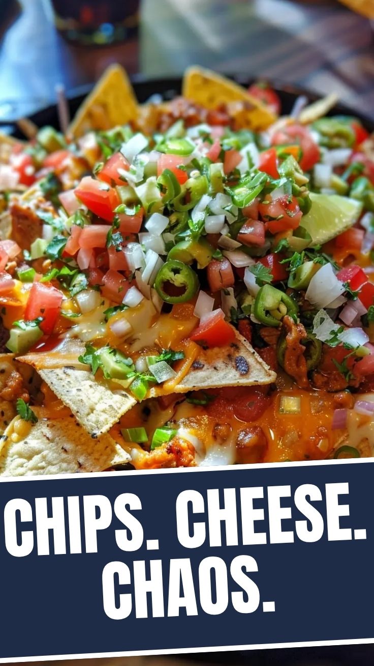 A vibrant plate of nachos topped with melted cheese, jalapeños, and salsa.