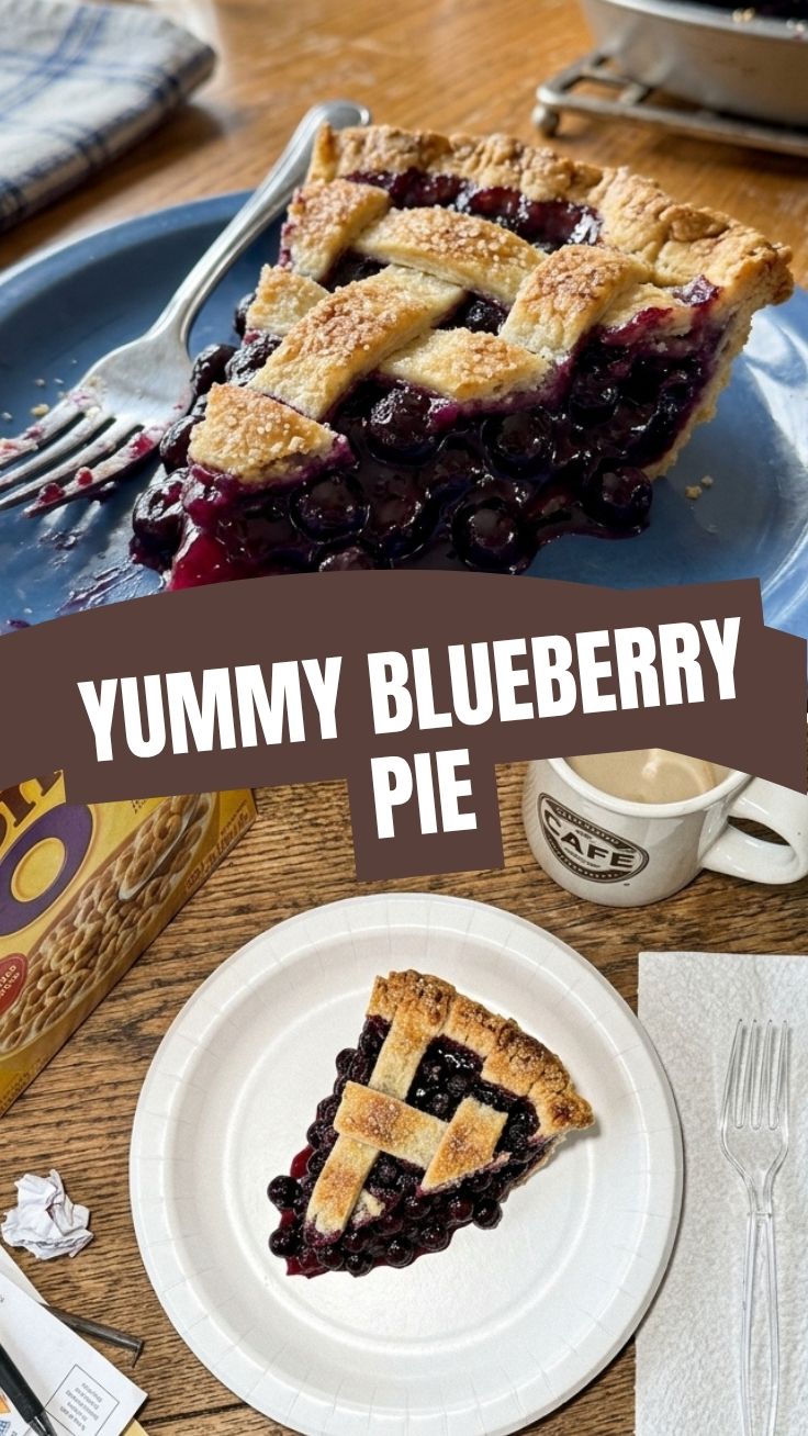 A freshly baked blueberry pie with a lattice top crust