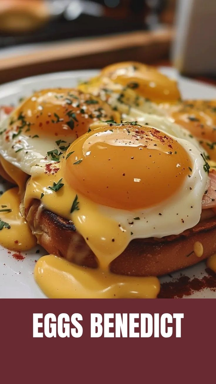 Perfectly plated Eggs Benedict with golden hollandaise sauce