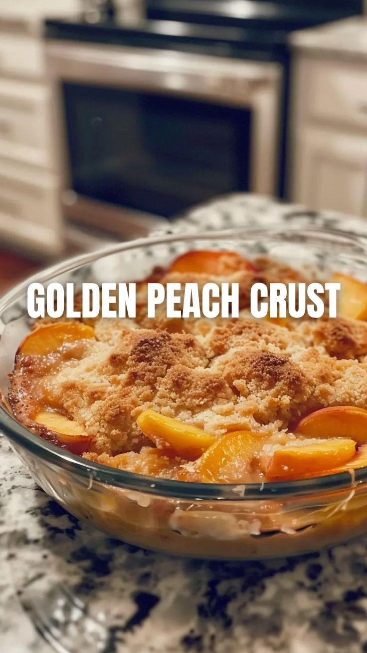 A cozy, warm peach cobbler generously topped with golden crust.