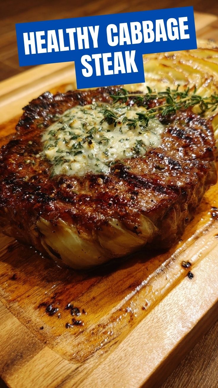 Golden roasted cabbage steak on baking sheet