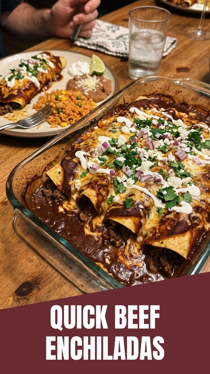 Savory Beef Enchiladas with melted cheese and fresh cilantro