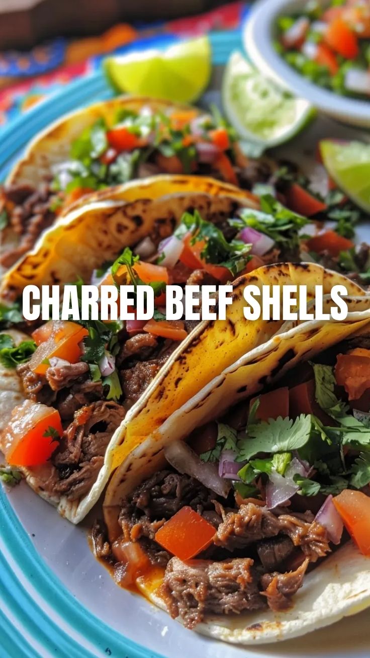 Close-up of three delicious beef tacos with fresh toppings