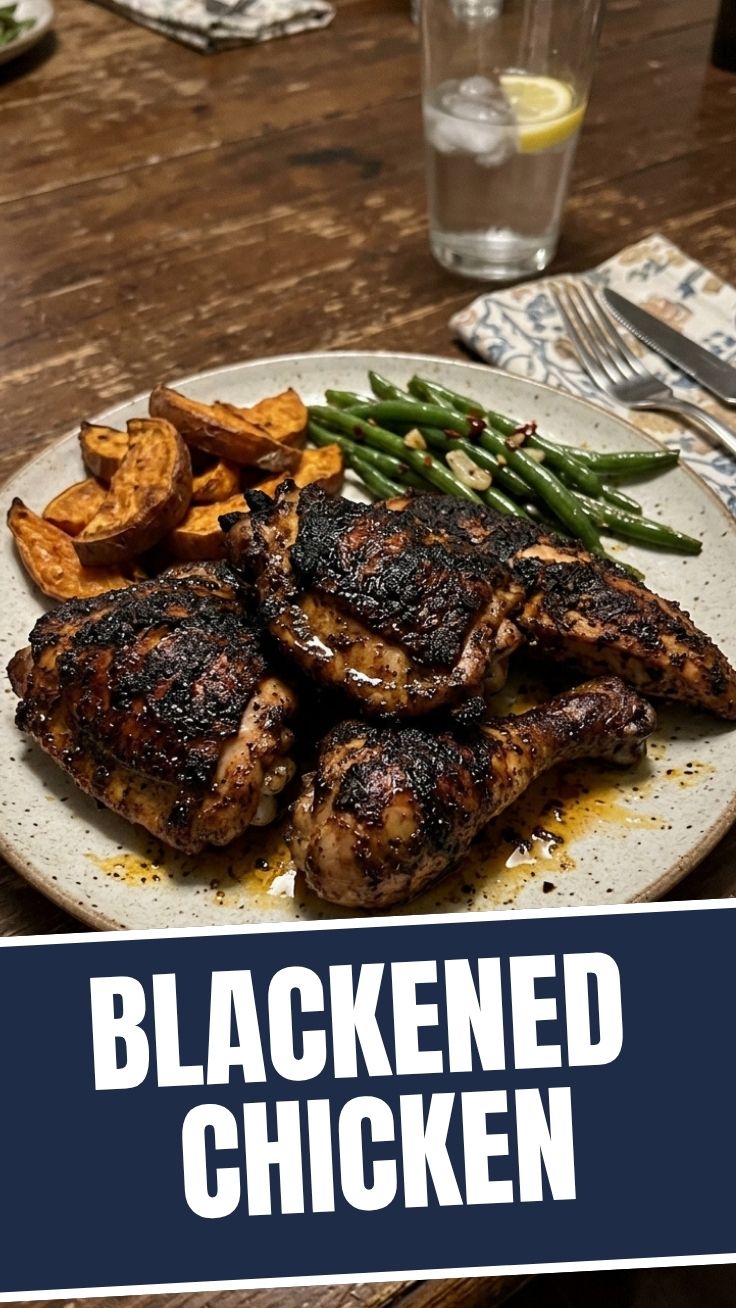 A close-up of a perfectly cooked blackened chicken fillet