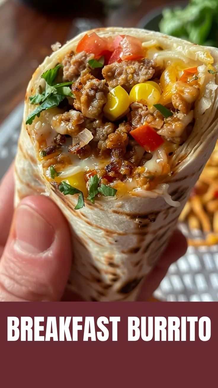 A freshly made breakfast burrito, generously filled and wrapped