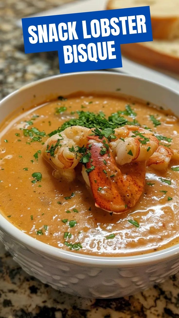 A steaming bowl of savory lobster bisque, artfully garnished with herbs.