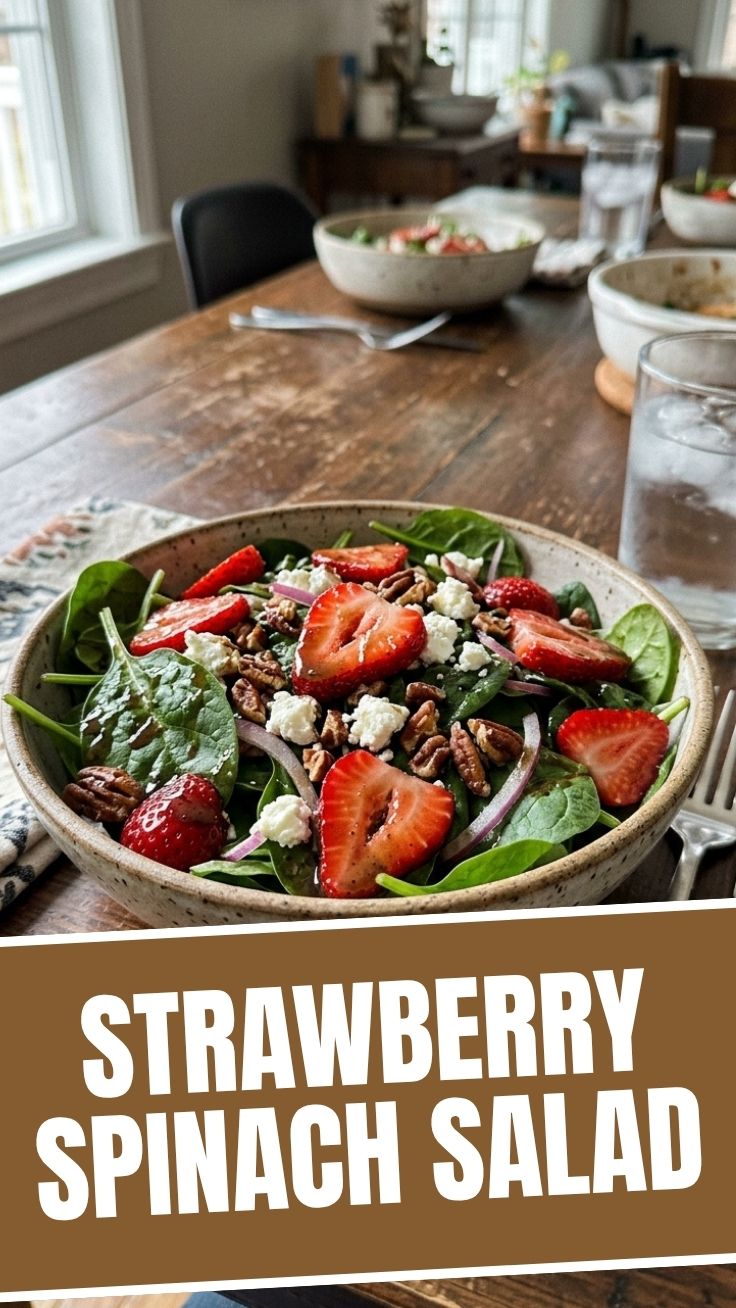 A refreshing strawberry spinach salad with nuts and dressing