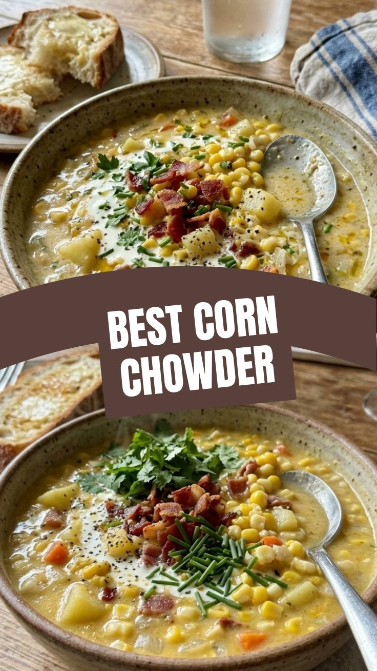 A bowl of light summer corn chowder with fresh herbs
