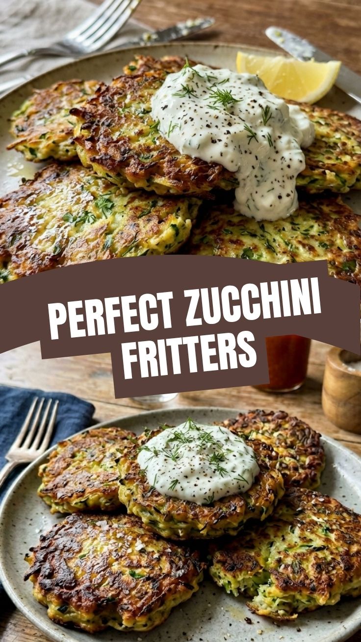 Golden zucchini fritters served with sour cream and chives