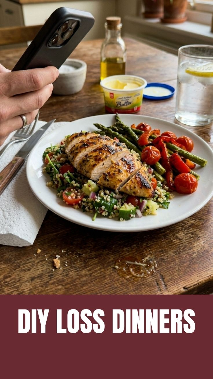 A colorful, healthy 30-minute summer weight loss dinner plate with fresh vegetables and lean protein