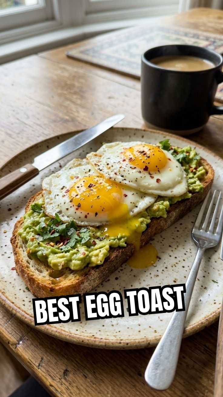 Avocado Egg Toast High Protein plated with microgreens