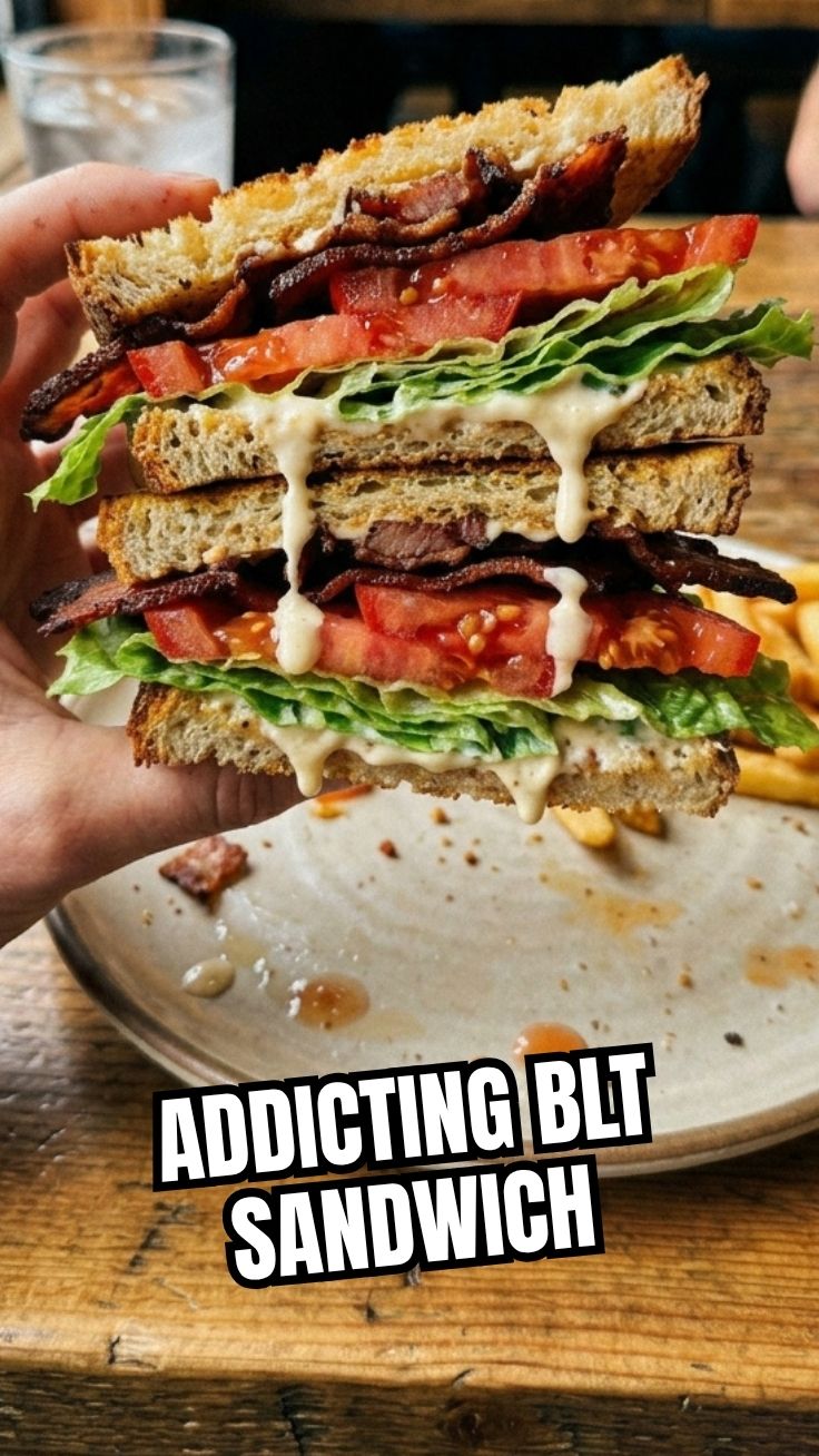 Fresh BLT Sandwich with crispy bacon and ripe tomatoes
