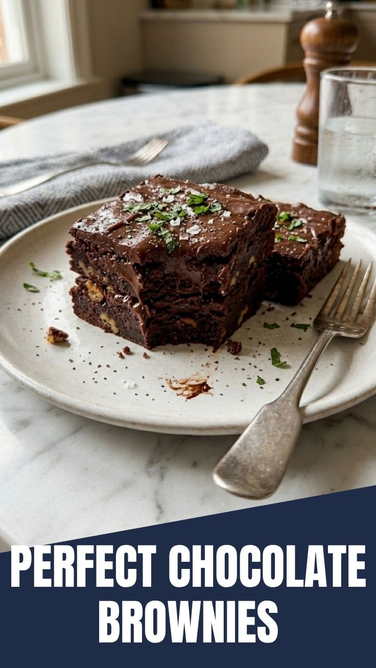 A plate of delicious chocolate brownies with a rich, fudgy texture.