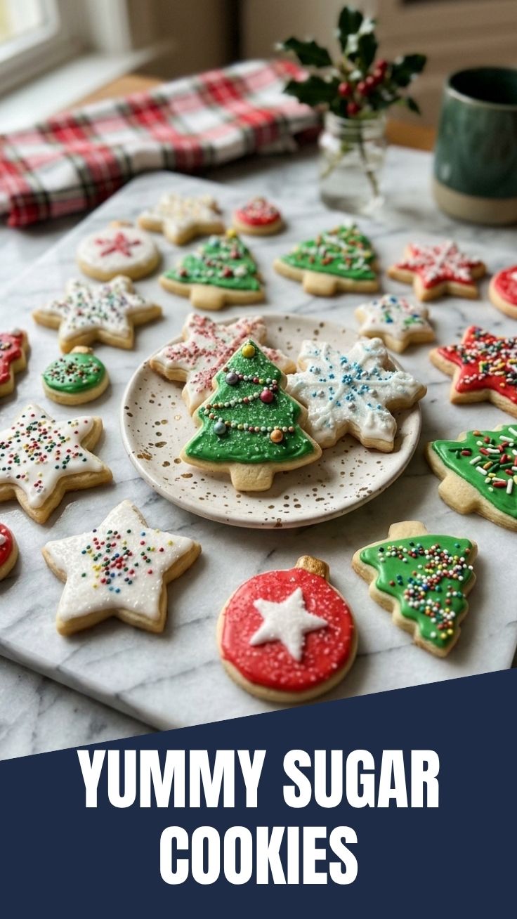 A plate of decorated Christmas sugar cookies ready for the holidays