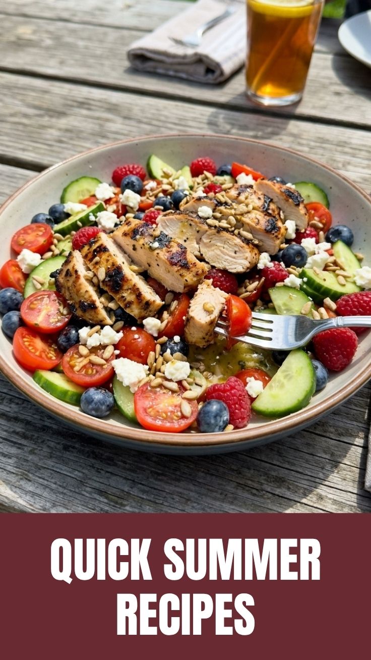 grilled chicken and vegetables on a summer platter