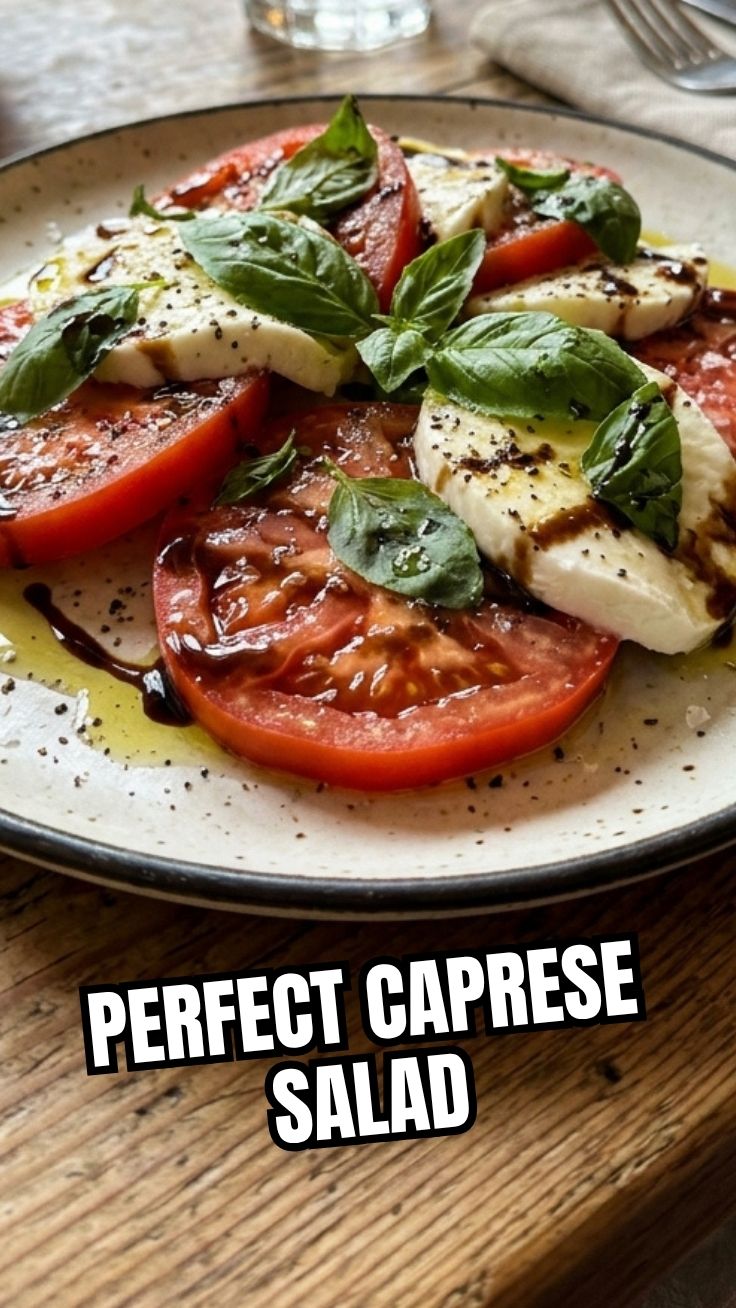A vibrant Caprese salad with fresh mozzarella, basil, and tomatoes