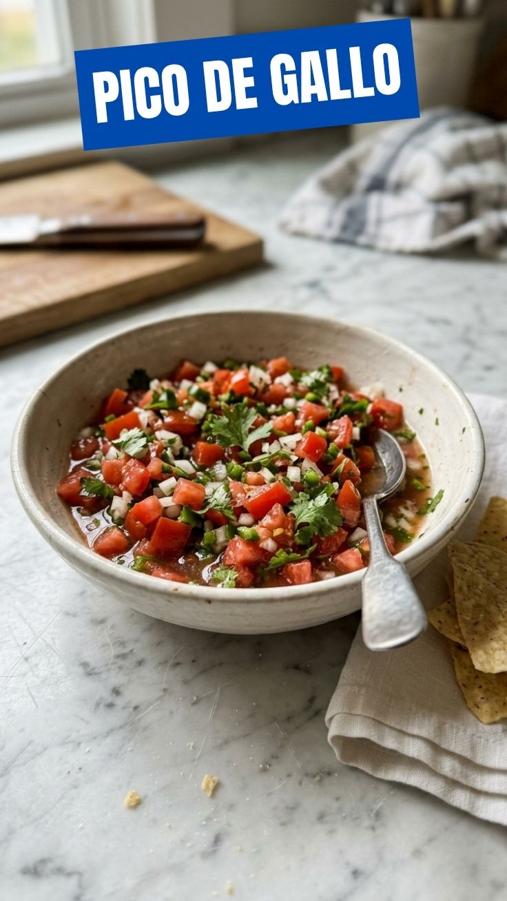 Fresh Pico de Gallo in a bowl with chips