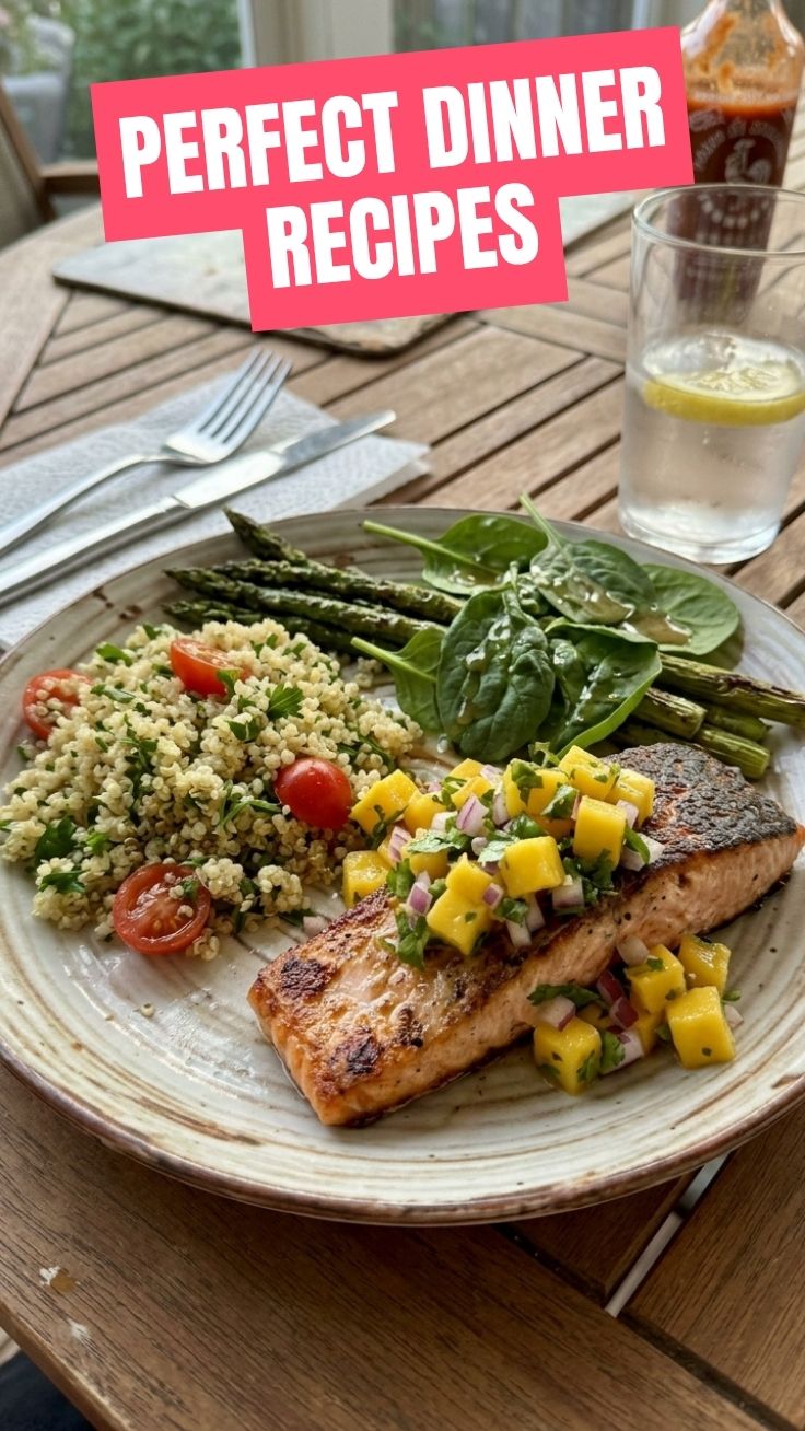 Collection of healthy summer dinner recipes laid out on a table