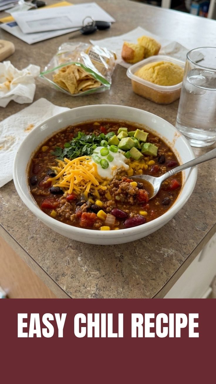 Healthy turkey chili recipe in a rustic bowl with fresh cilantro garnish