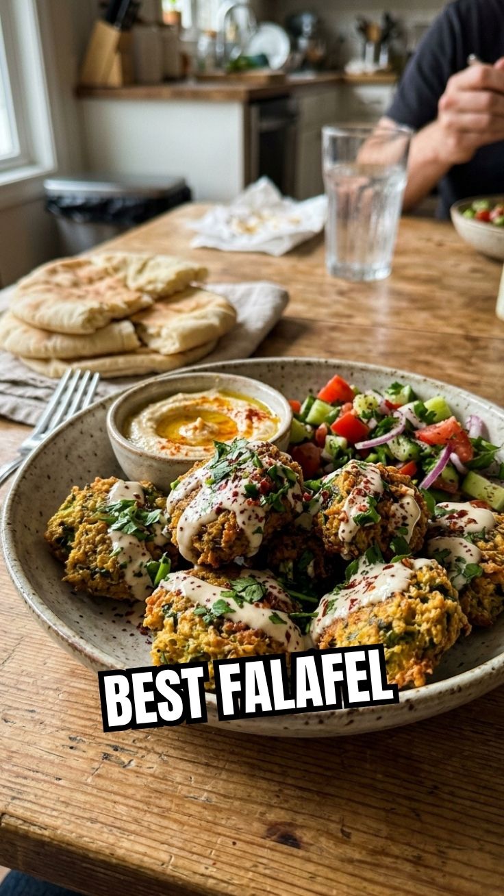 A plate filled with freshly made homemade falafel, golden and crispy.