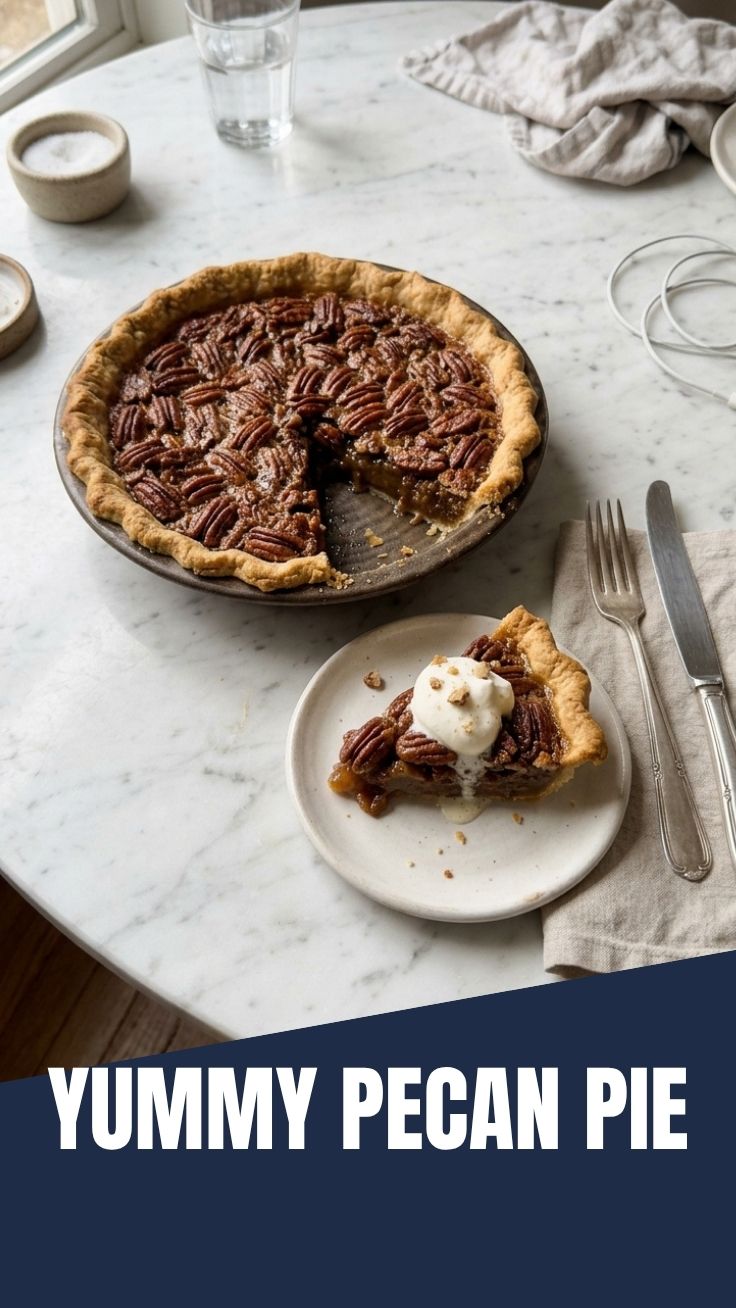 A perfectly baked pecan pie with a golden crust and rich filling