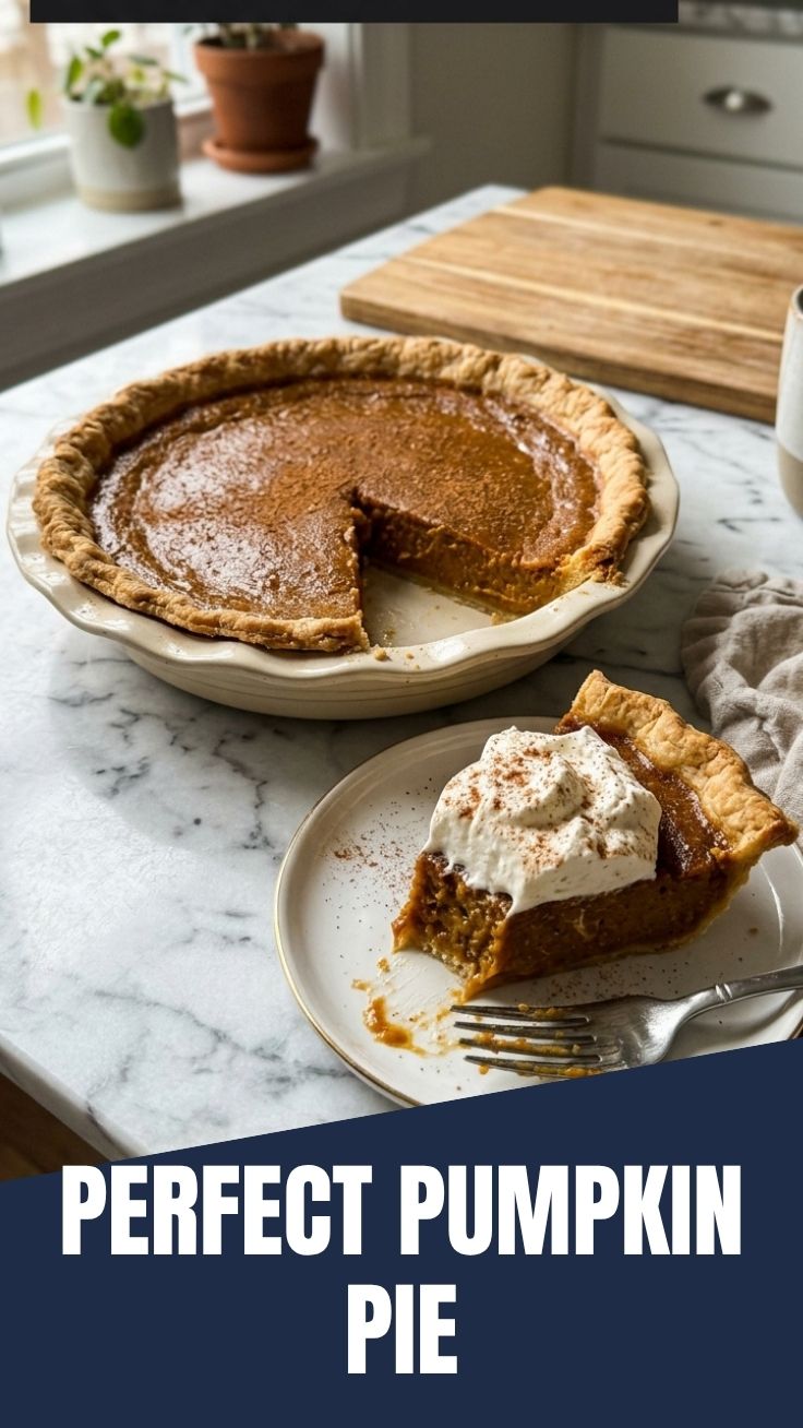 A freshly baked whole pumpkin pie with a golden crust on a cooling rack.
