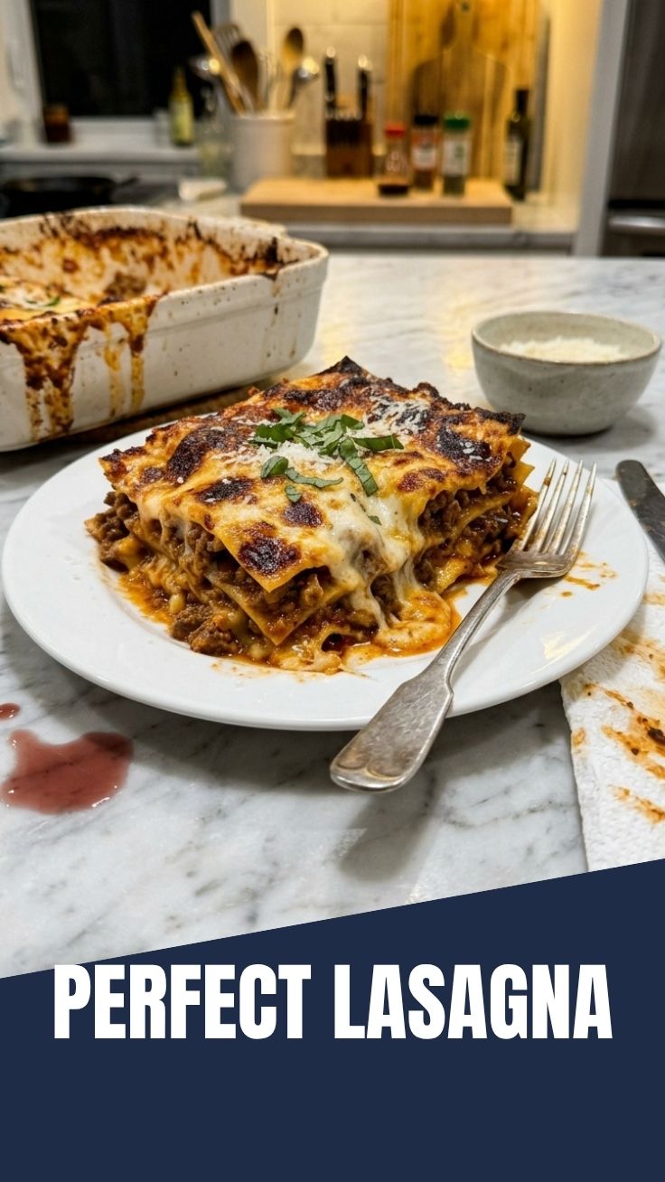 A steaming dish of classic lasagna, rich with cheese and sauce