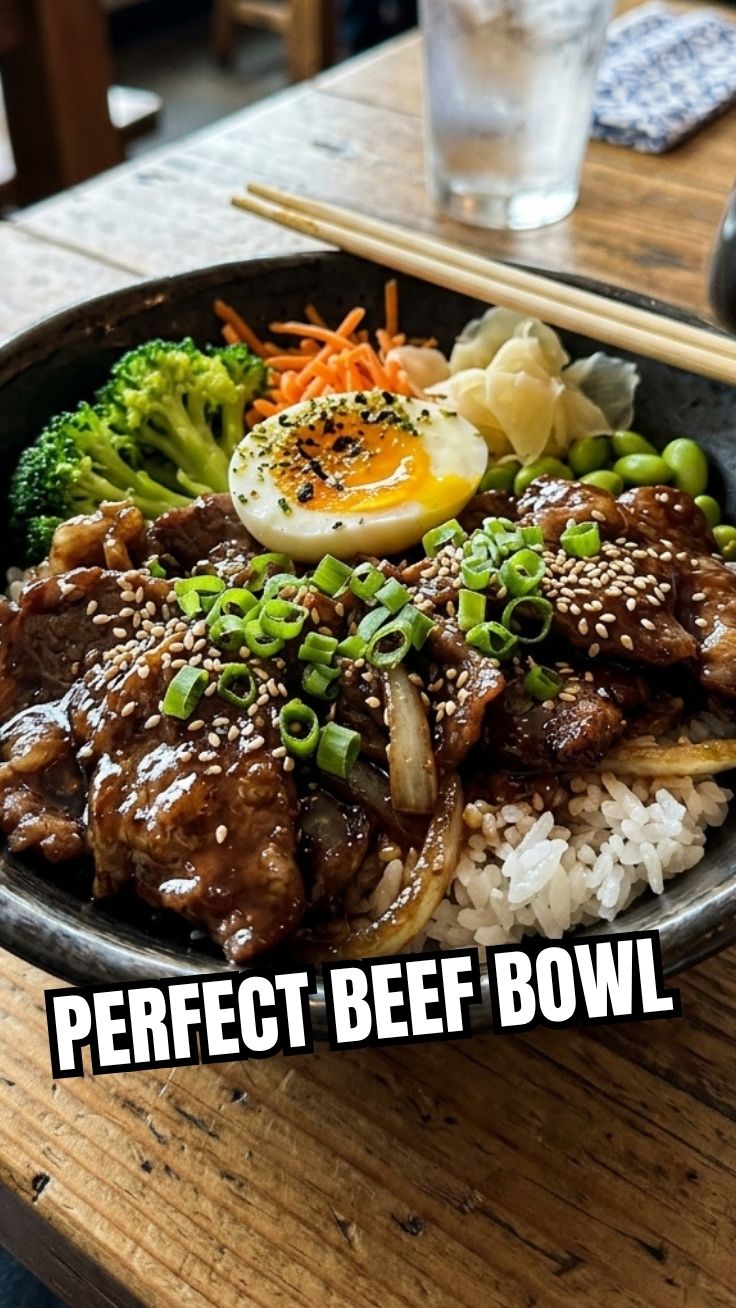 Teriyaki Beef Bowl with sesame seeds and steamed rice