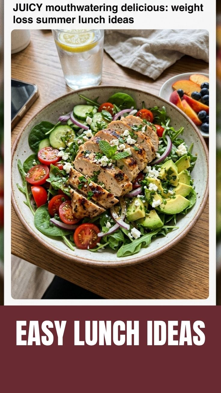 Variety of colorful, fresh weight loss summer lunch ideas arranged on a picnic blanket