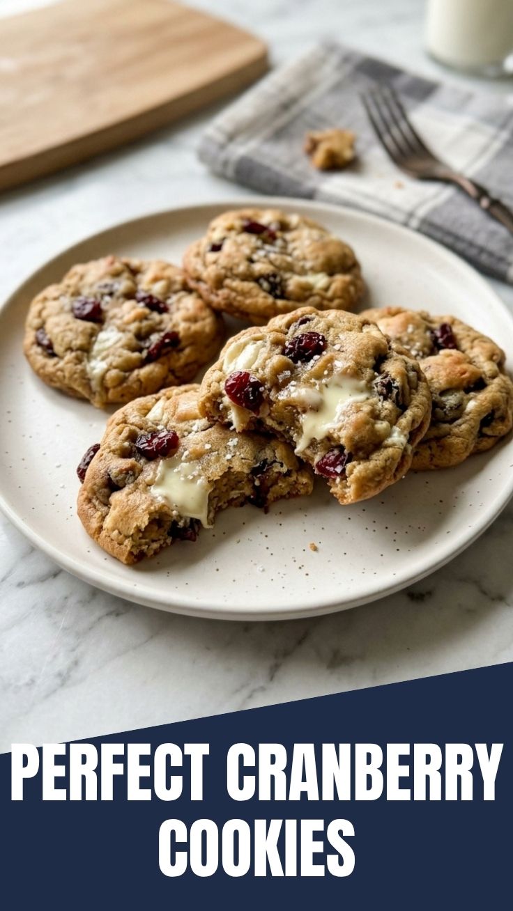 A plate of freshly baked white chocolate cranberry cookies